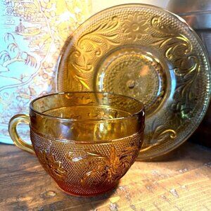 Anchor Hocking Sandwich Desert Gold Cup & Saucer
